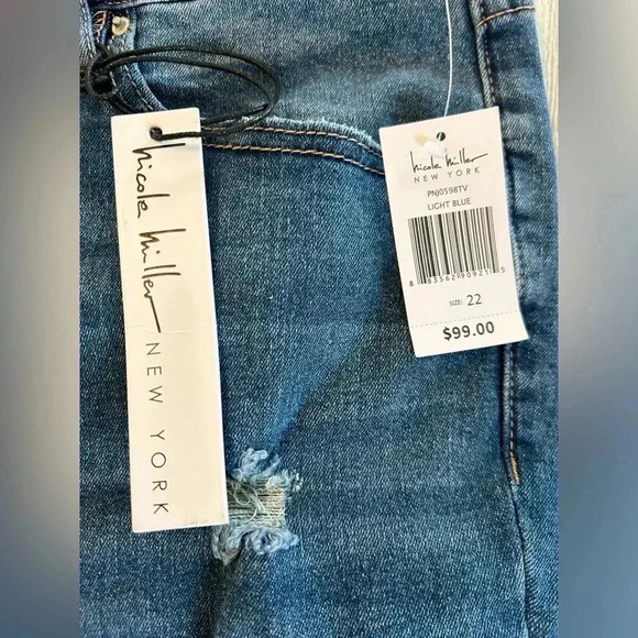 Nicole Miller Womens Soho High Rise Ankle Slim Jeans 22 Blue Distressed Raw Hem - Picture 8 of 14